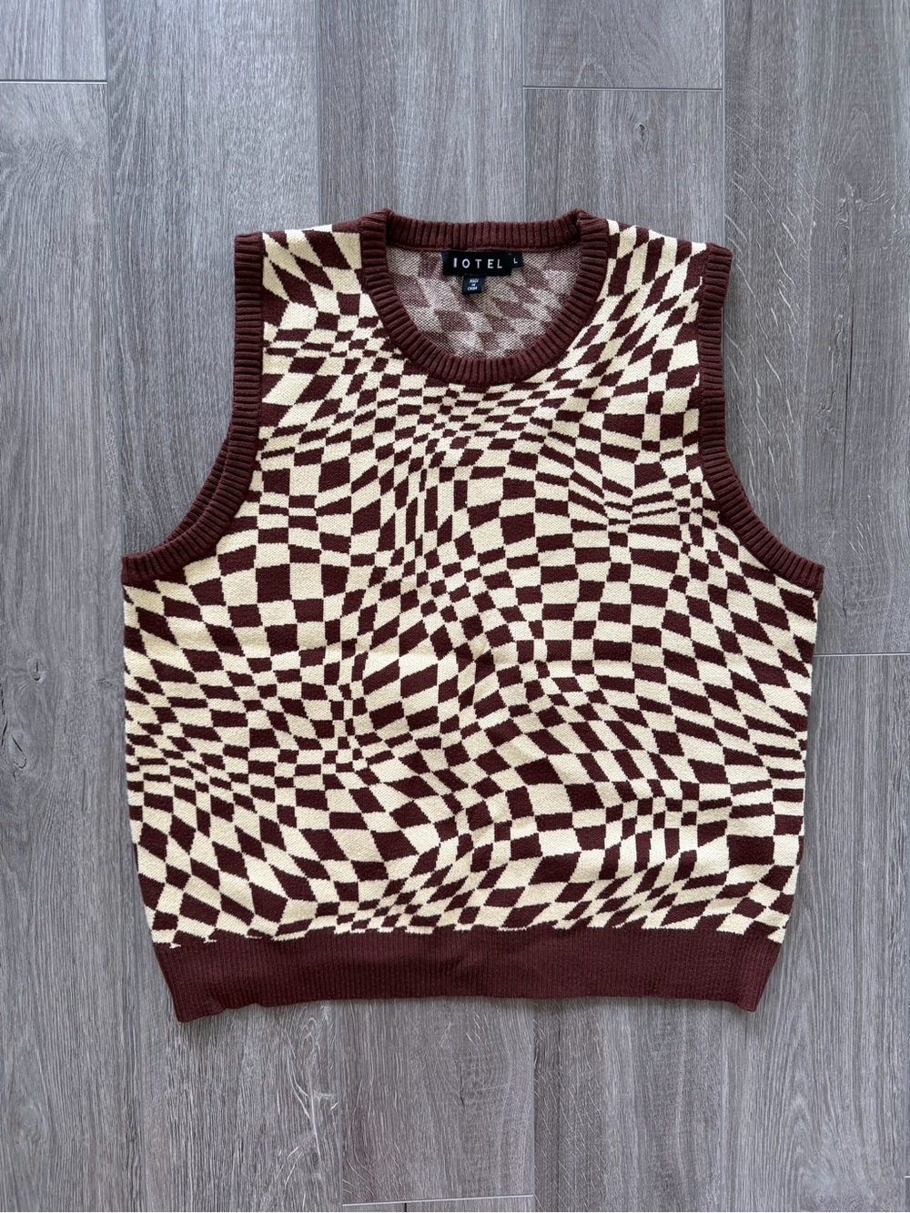 Motel Rocks Gaira Vest Top Knit Square Flag Coffee Quartz Brown Checkered
